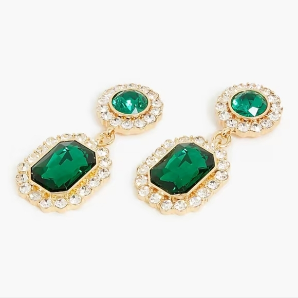 NEW J Crew Green Gold Crystal Drop Earrings - Picture 3 of 6